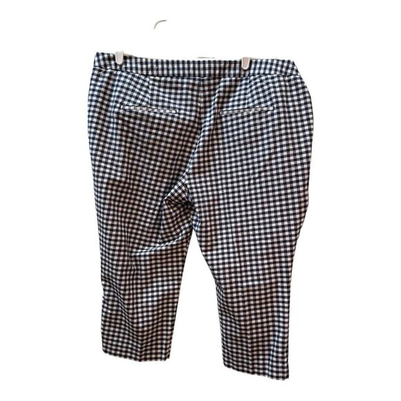 Gingham Cropped Pants, Checkered Ankle Trousers, Navy and White, Career Casual - Picture 2 of 8